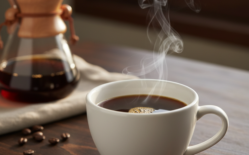 Brewed cup of Sidamo coffee, a strong Ethiopian choice for espresso