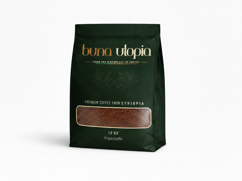 Ethiopian Yirgacheffe Single-Origin Coffee –  Roasted Ground (12 oz)