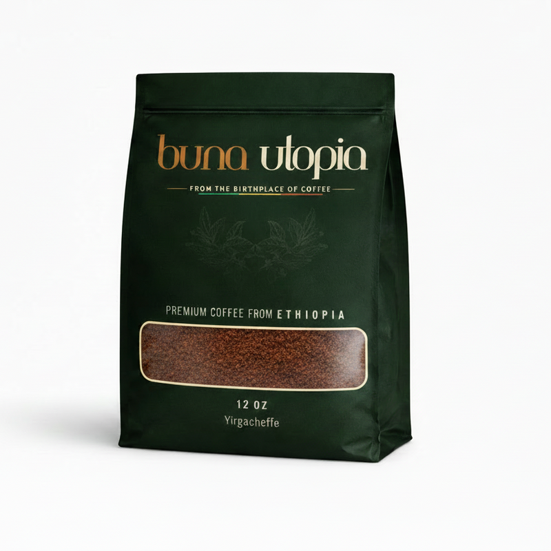 Ethiopian Yirgacheffe Single-Origin Coffee –  Roasted Ground (12 oz)